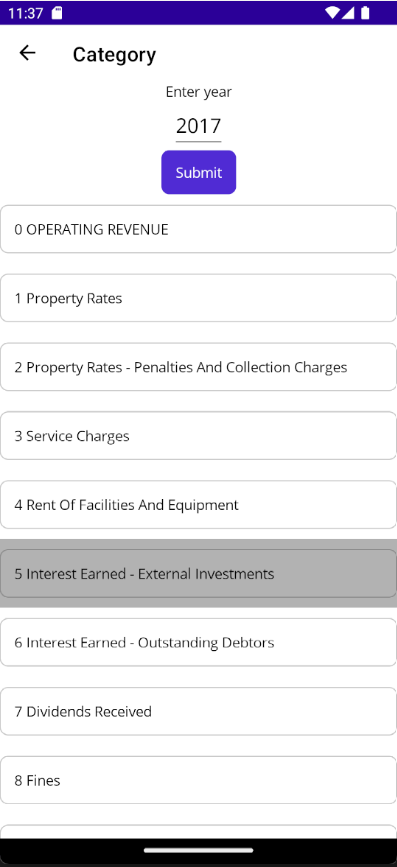 Chosen municipality screen