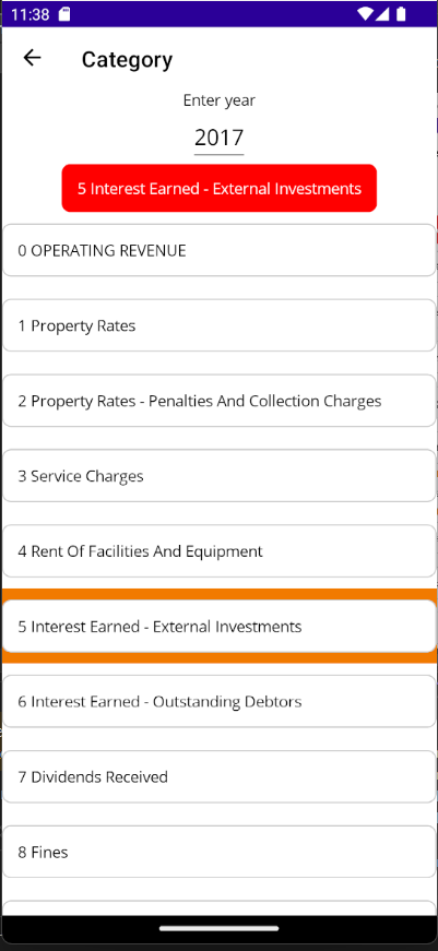 Year and financial category selection